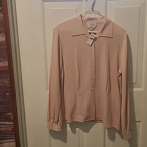 Ladies Size 8 Stretch Talbots Pink Long Sleeve Blouse